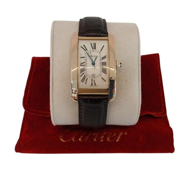 Cartier Tank Américaine Large America Gold Leather 18 K Rose Gold Unisex Watch Automatic