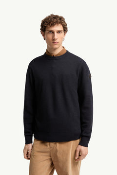 Moncler Textured Cashmere & Wool Sweater Navy Blue Navy Blue