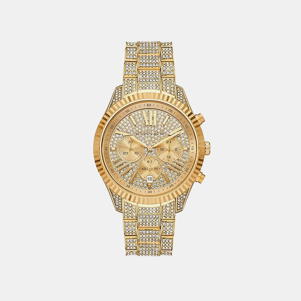 Michael Kors Lexington Women Quartz Gold Dial Chronograph Stainless Steel Watch Mk4971