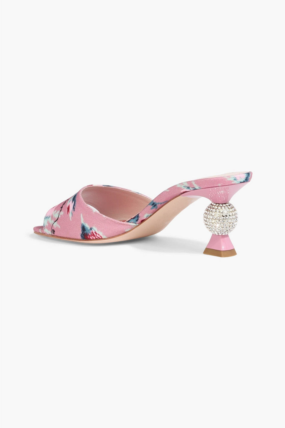 Roger Vivier Marlene Strass Floral-Print Faille Mules Pink Women's