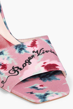 Roger Vivier Marlene Strass Floral-Print Faille Mules Pink Women's