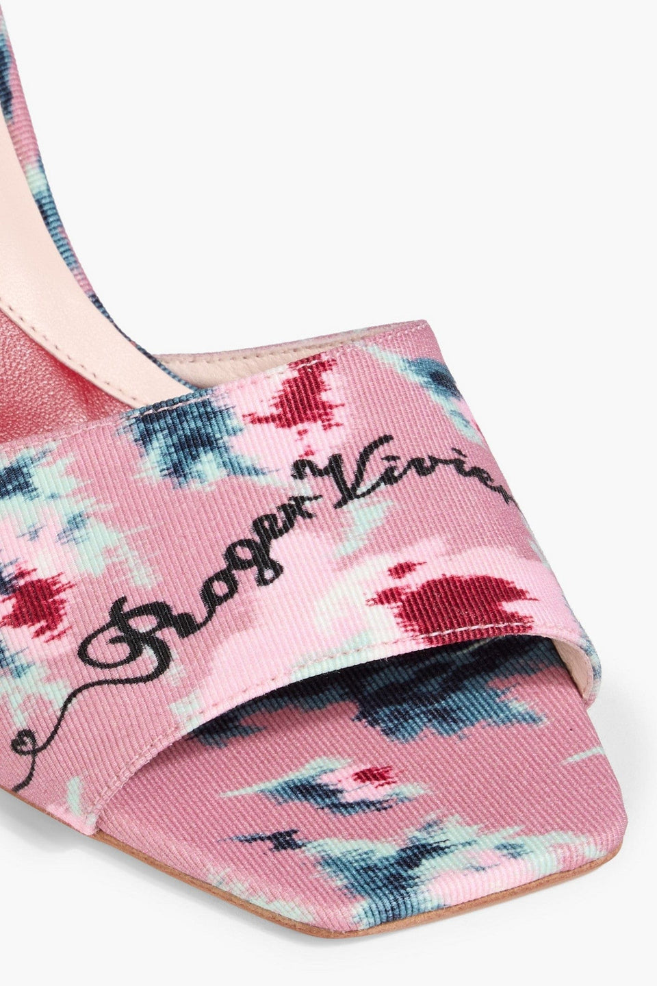 Roger Vivier Marlene Strass Floral-Print Faille Mules Pink Women's