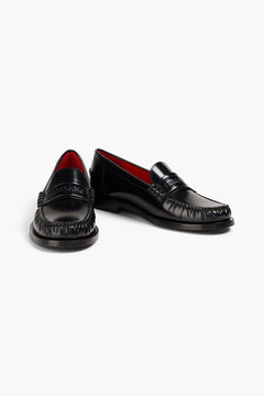 Ferragamo Embossed Glossed-Leather Loafers Black Women's