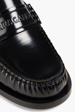 Ferragamo Embossed Glossed-Leather Loafers Black Women's