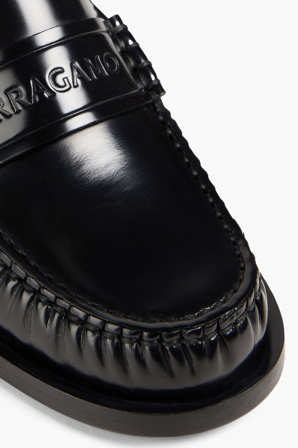 Ferragamo Embossed Glossed-Leather Loafers Black Women's