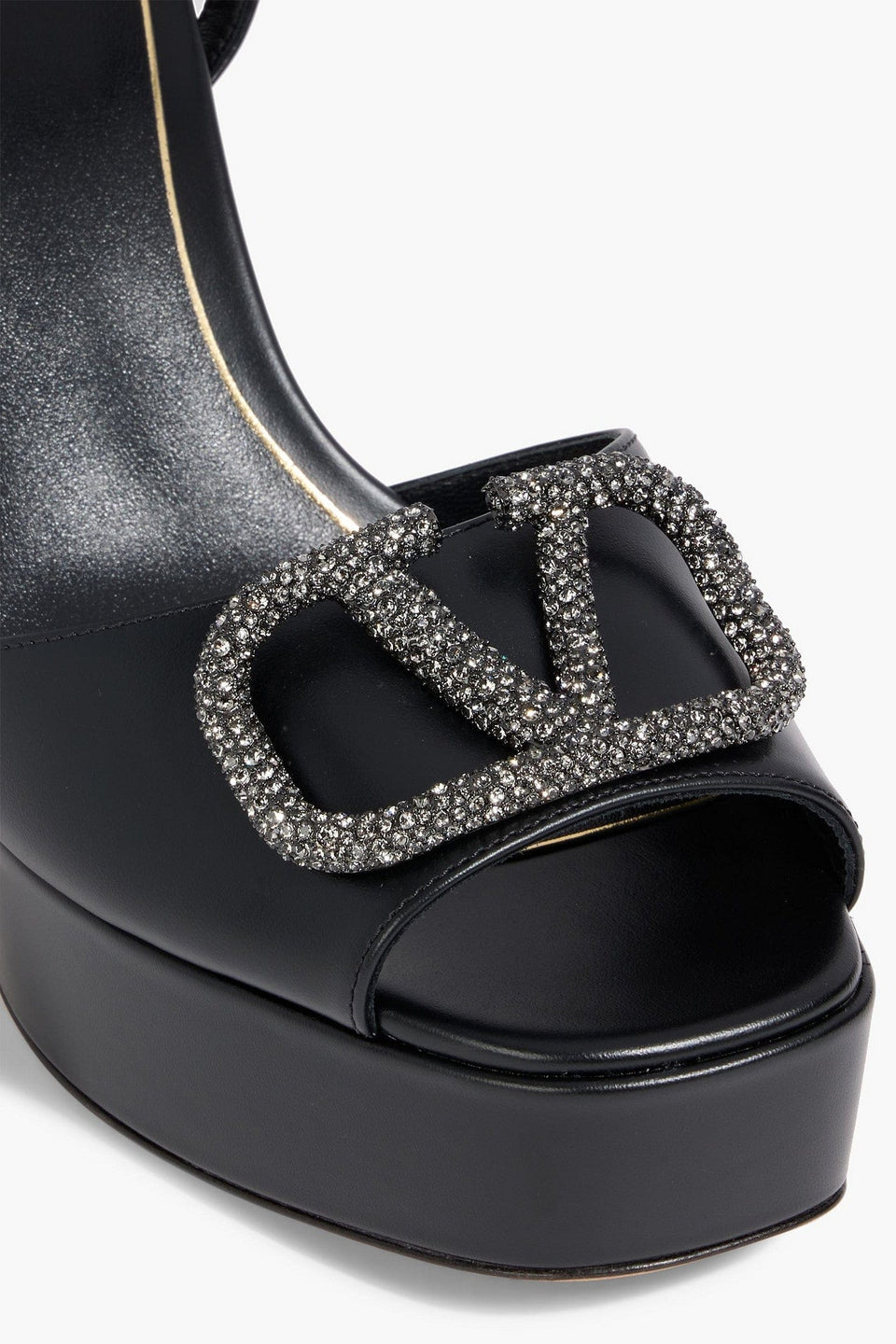 Valentino Garavani Vlogo Signature Crystal-Embellished Platform Sandals Black Women's