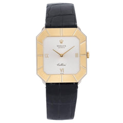 Rolex | Cellini | 4150 | Yellow gold | 28.5 mm | Leather | Silver | Manual winding