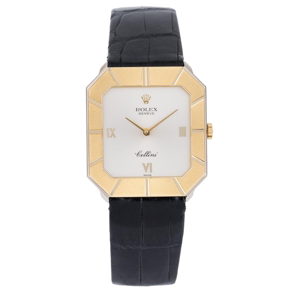 Rolex | Cellini | 4150 | Yellow gold | 28.5 mm | Leather | Silver | Manual winding