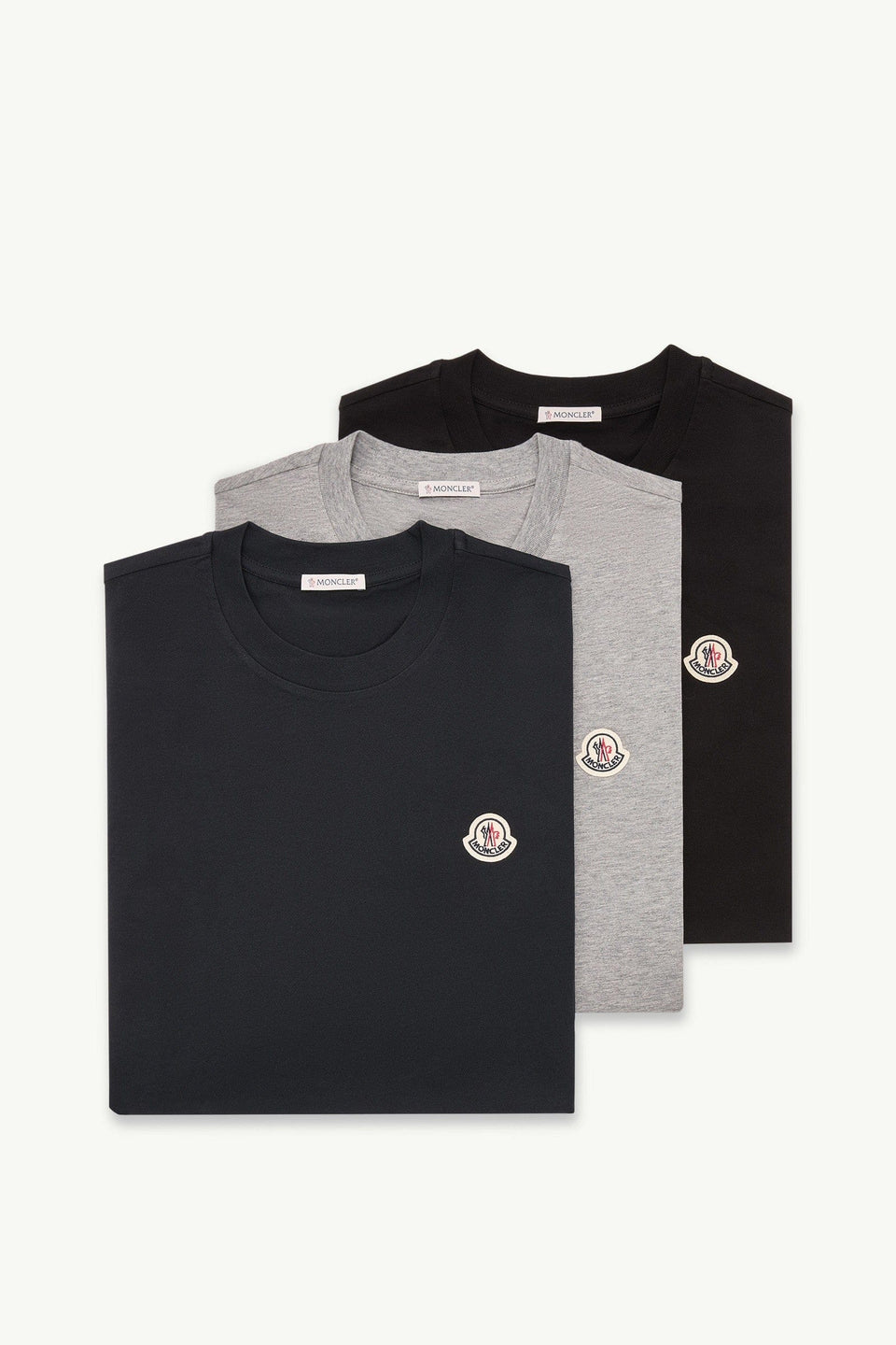 Moncler Logo Patch Cotton T-Shirt (Pack Of Three) Blue & Black & Grey Blue & Black & Grey