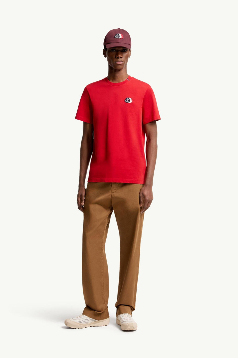 Moncler Embroidered Tricolor Logo Cotton T-Shirt Red Red
