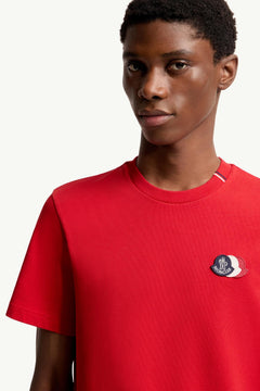 Moncler Embroidered Tricolor Logo Cotton T-Shirt Red Red
