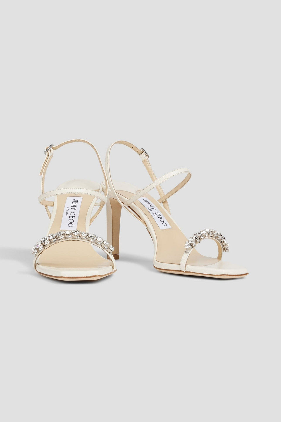 Jimmy Choo Meira 85 Crystal-Embellished Leather Slingback Sandals Ivory Women's