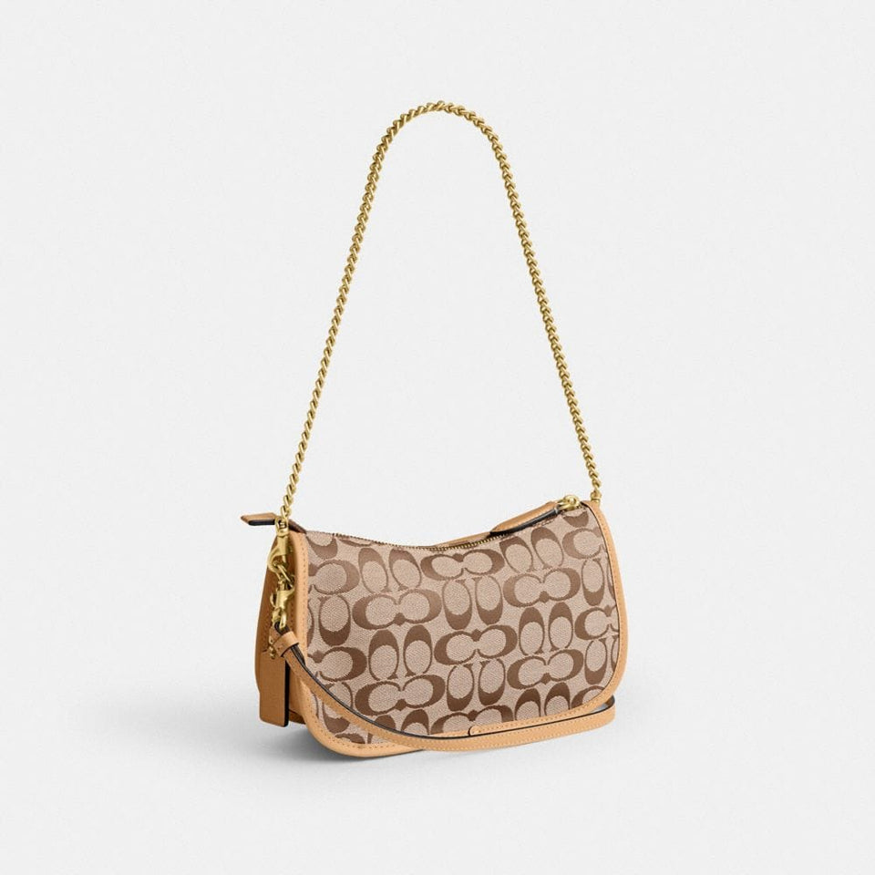 Coach Twin Turnlock Waverly Bag In Signature Jacquard Brass Khaki Light Peach