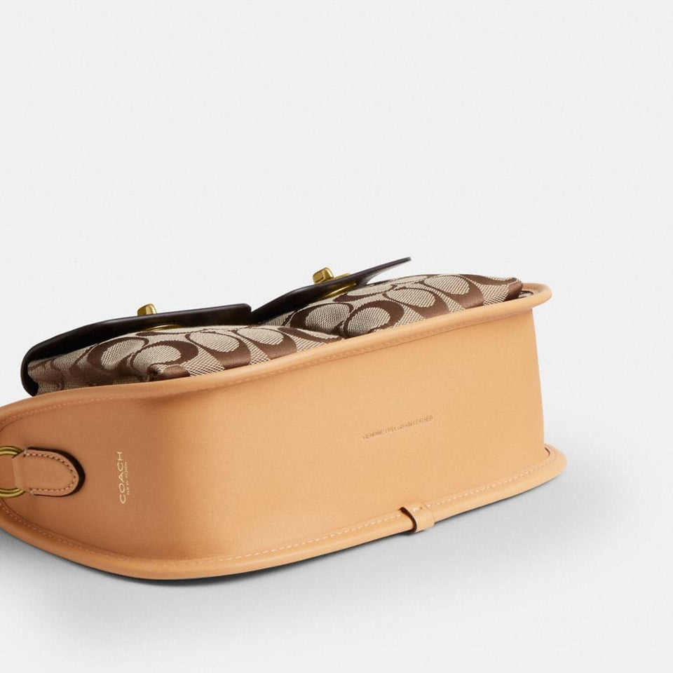 Coach Twin Turnlock Waverly Bag In Signature Jacquard Brass Khaki Light Peach