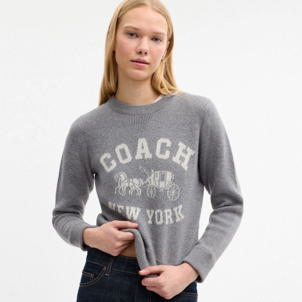 Coach Horse And Carriage Crewneck Sweater Heather Grey