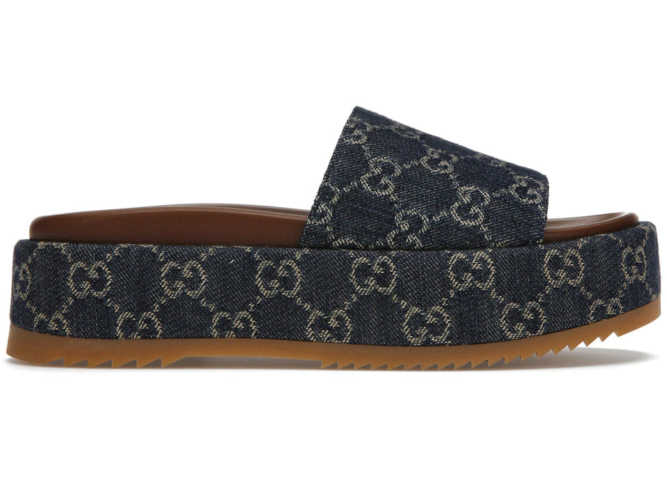Gucci Angelina Platform 55 Mm Sandal Jacquard Denim