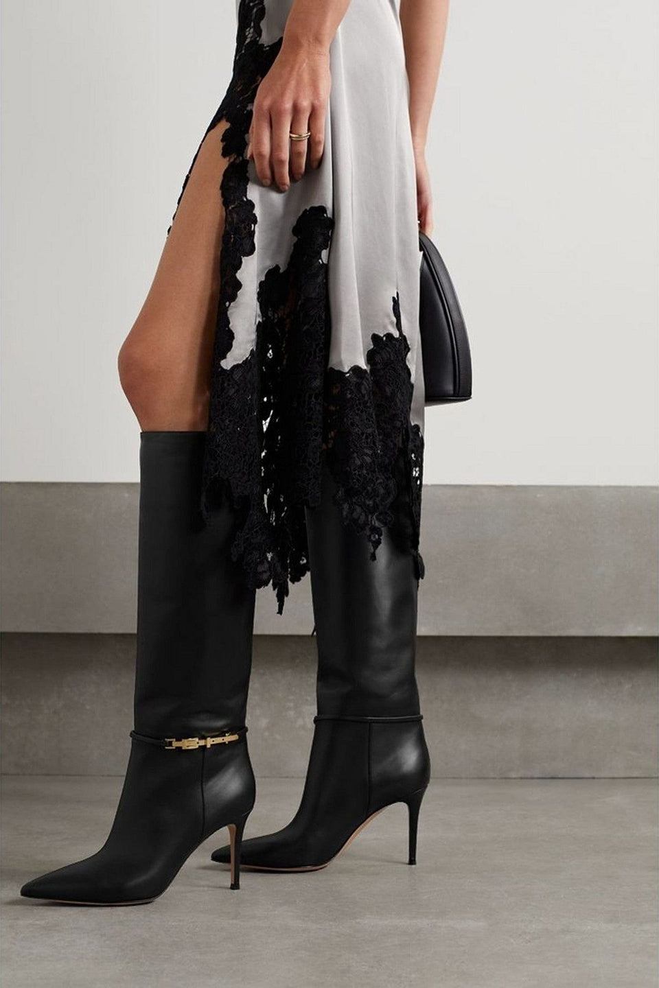 Gianvito Rossi Glove 85 Embellished Leather Knee Boots Black Women's
