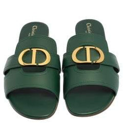 Dior Green Leather 30 Montaigne Flat Sandals