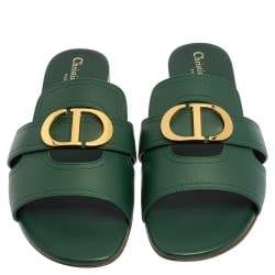 Dior Green Leather 30 Montaigne Flat Sandals