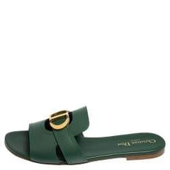 Dior Green Leather 30 Montaigne Flat Sandals