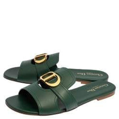Dior Green Leather 30 Montaigne Flat Sandals