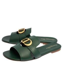 Dior Green Leather 30 Montaigne Flat Sandals