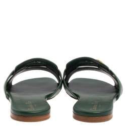 Dior Green Leather 30 Montaigne Flat Sandals