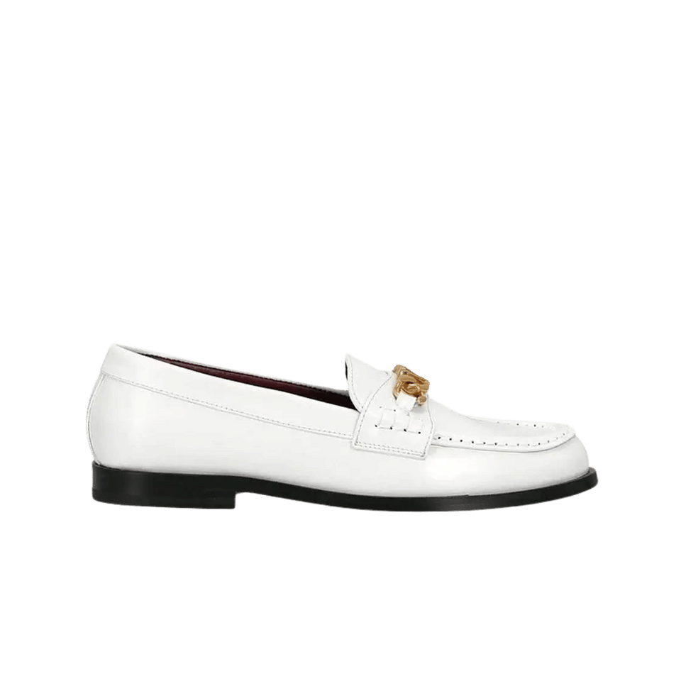 Valentino V-Logo Chain Calfskin Loafers White