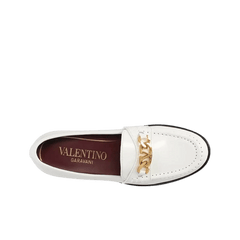 Valentino V-Logo Chain Calfskin Loafers White