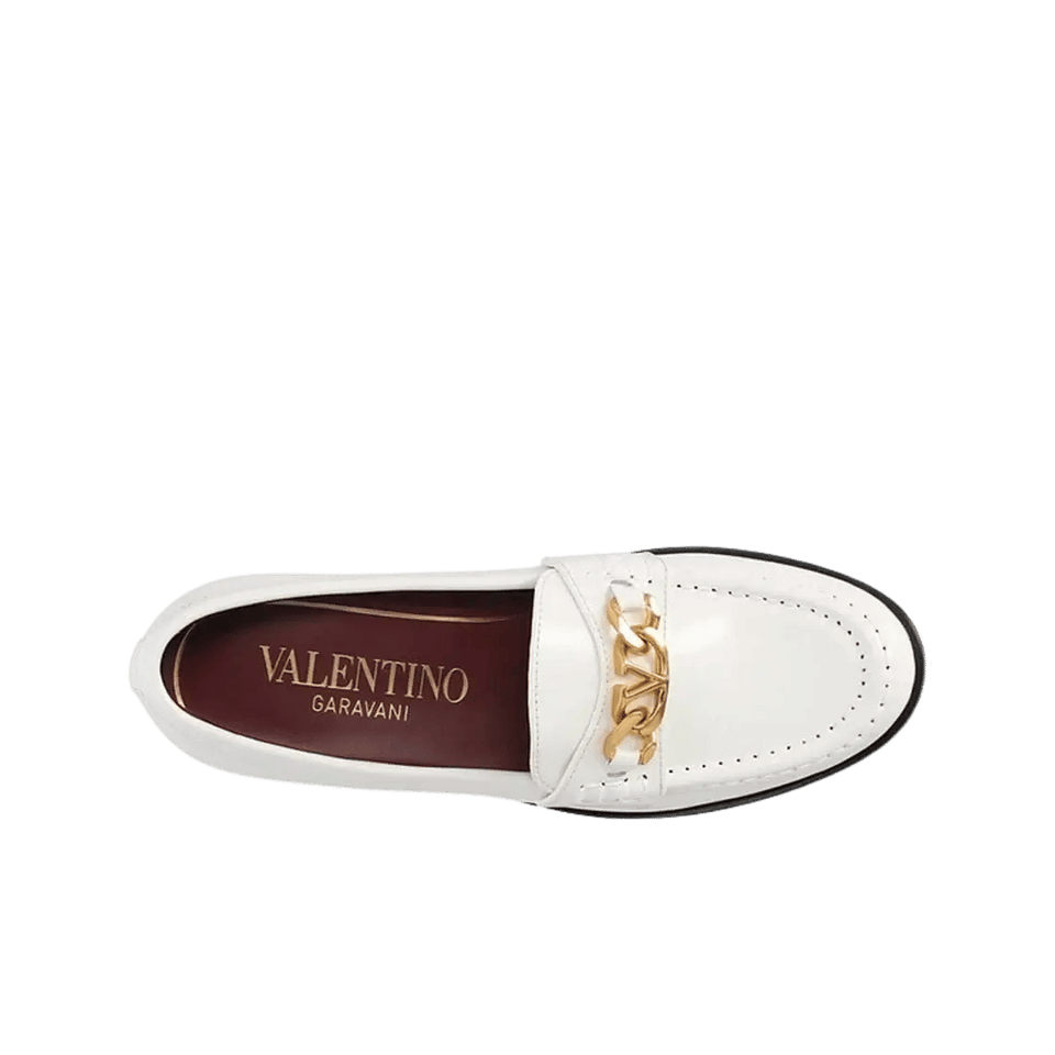 Valentino V-Logo Chain Calfskin Loafers White