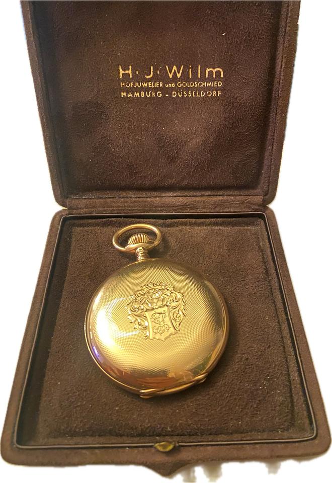 Omega Savonette Taschenuhr Seltene antike Omega Savonette-Taschenuhr 585 Gold H J WILM