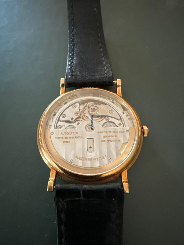 Audemars Piguet Gentlemans Automatic Wristwatch 18 CT Gold Case Black Strap
