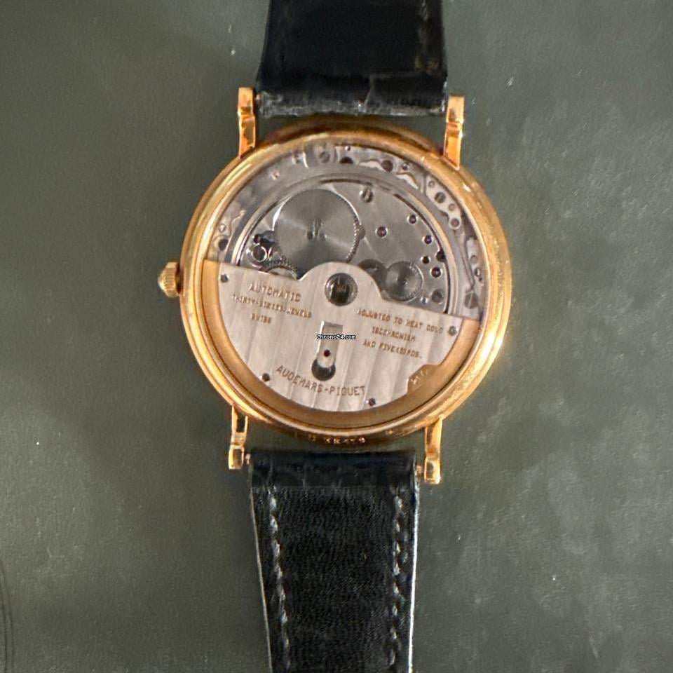 Audemars Piguet Gentlemans Automatic Wristwatch 18 CT Gold Case Black Strap