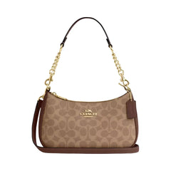 Coach Teri Shoulder Bag In Signature Canvas in Gold Tan Brown