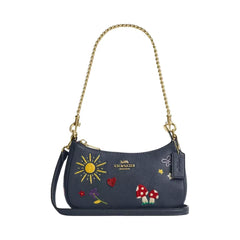 Coach Teri Mini Crossbody Bag With Embroidery in Gold Dark Denim