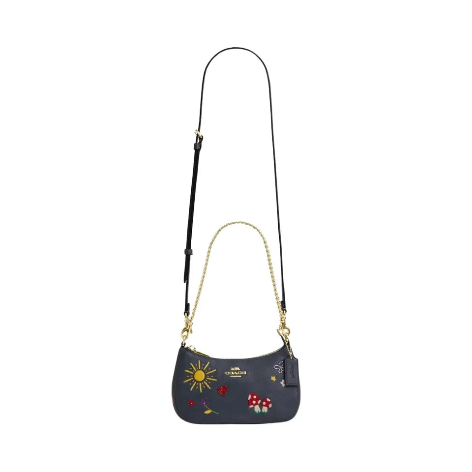 Coach Teri Mini Crossbody Bag With Embroidery in Gold Dark Denim