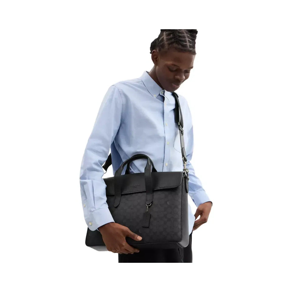 Coach Sullivan Portfolio Brief In Signature Canvas in Gunmetal Charcoal Black
