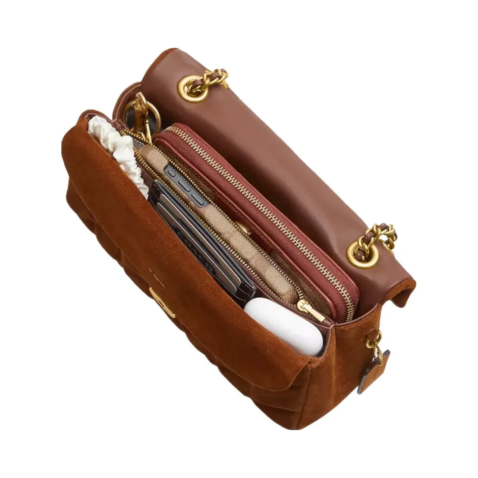 Coach Tabby Shoulder Bag 26 With Quilting Suede-Brass-Warm Brown