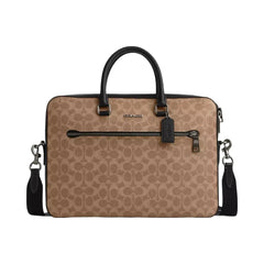 Coach Ethan Slim Brief In Signature Canvas in Gunmetal Tan Black