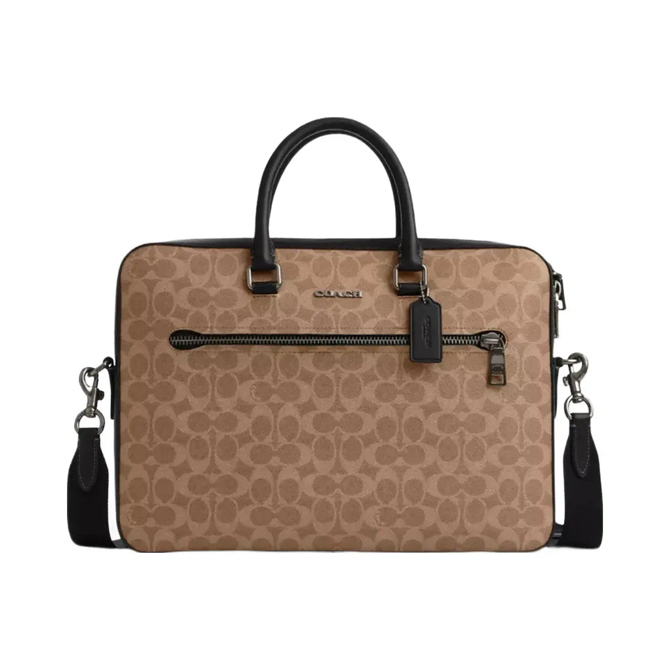 Coach Ethan Slim Brief In Signature Canvas in Gunmetal Tan Black
