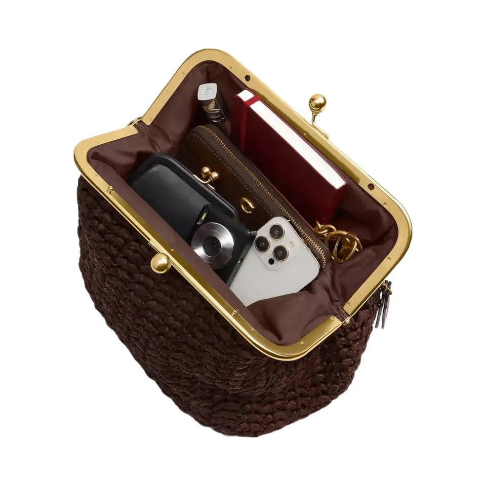 Coach Kisslock Frame Bag 27 in Brass Maple
