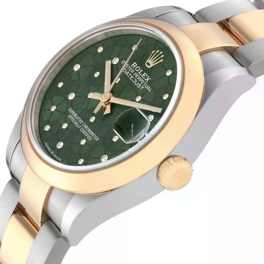 Rolex Datejust 31mm Green Floral Diamond Dial 18k Yellow Gold / Steel Women's Watch 278243-0031 Complete Full Set