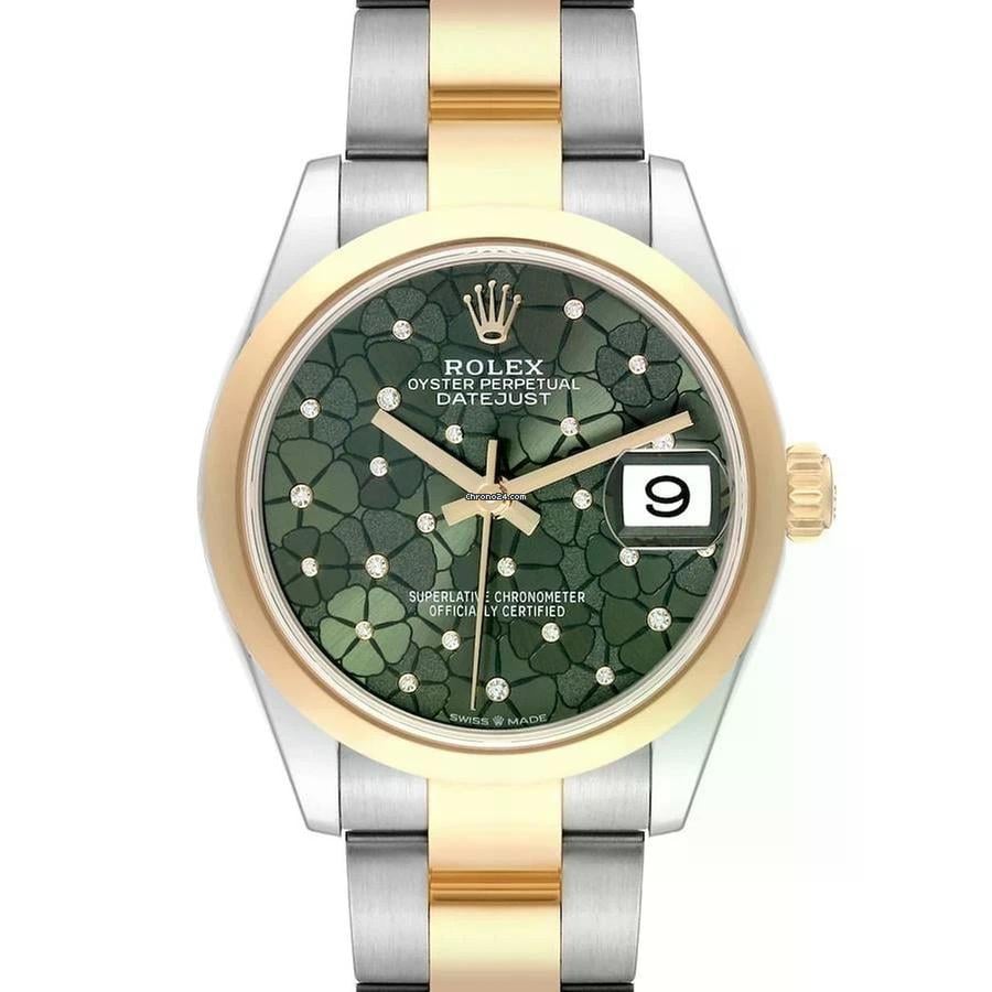 Rolex Datejust 31mm Green Floral Diamond Dial 18k Yellow Gold / Steel Women's Watch 278243-0031 Complete Full Set