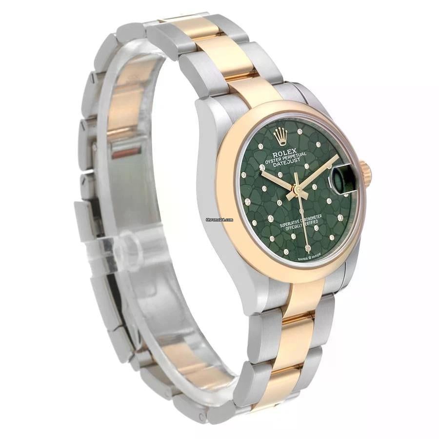 Rolex Datejust 31mm Green Floral Diamond Dial 18k Yellow Gold / Steel Women's Watch 278243-0031 Complete Full Set