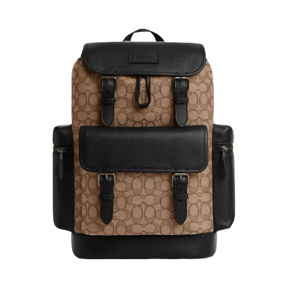 Coach Sprint Backpack In Signature Jacquard in Gunmetal Tan Black