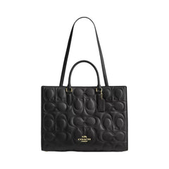 Coach Maggie Tote Bag In Signature Leather in Gold Black