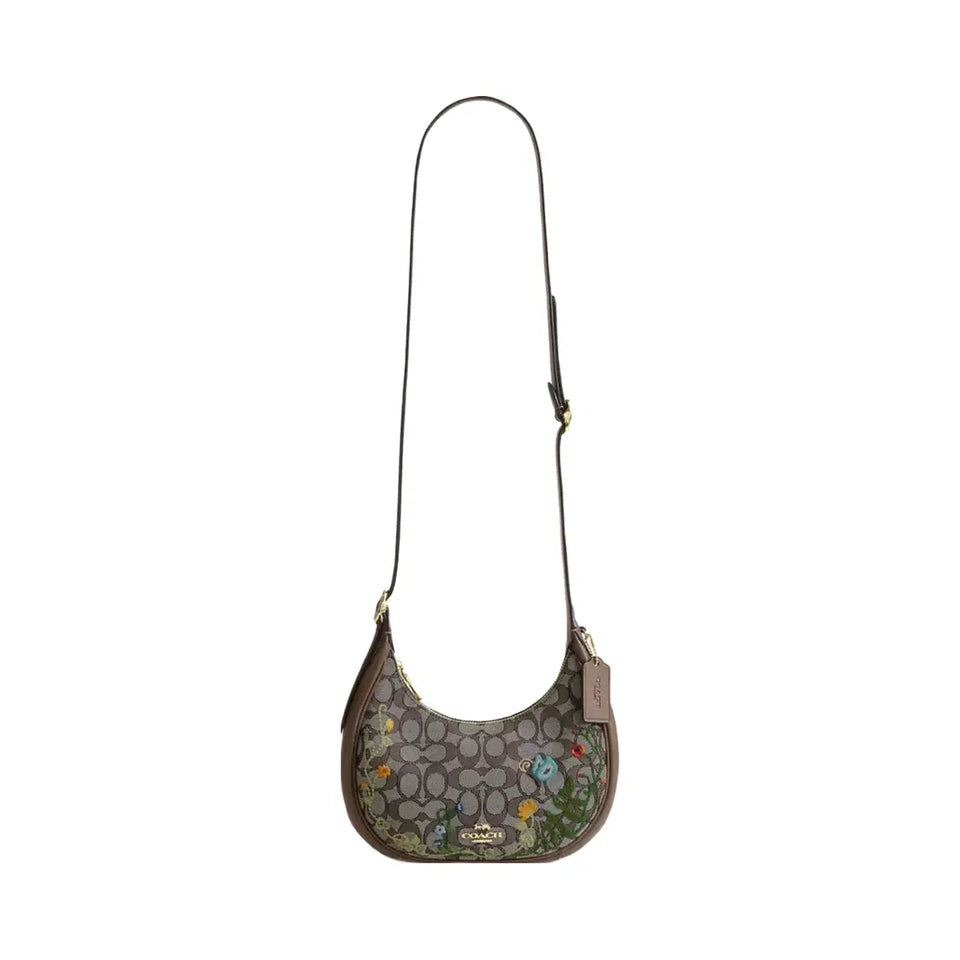 Coach Emily Shoulder Bag In Signature Jacquard With Floral Embroidery in Gold Oak Multi