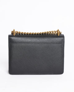 Prada Saffiano Leather Flap Chain Crossbody Bag in Black