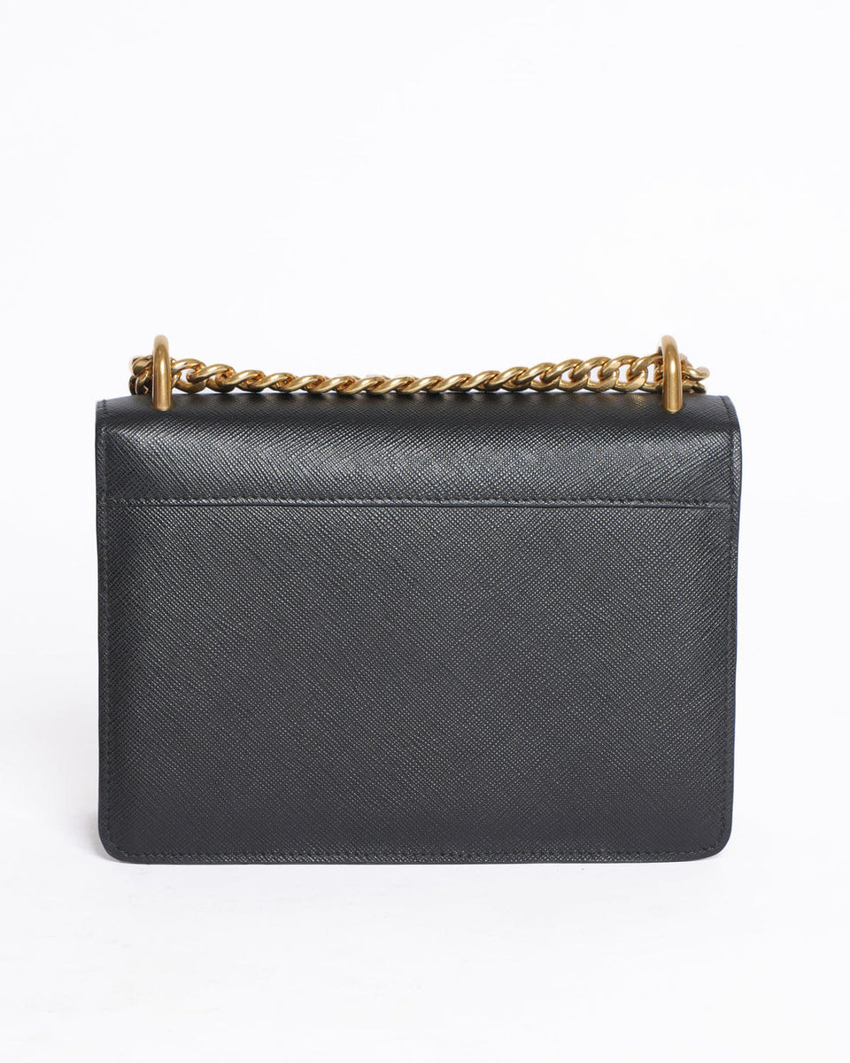 Prada Saffiano Leather Flap Chain Crossbody Bag in Black