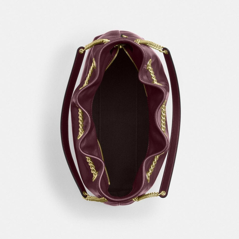 Coach Evelyn Shoulder Bag Gold Dark Wine